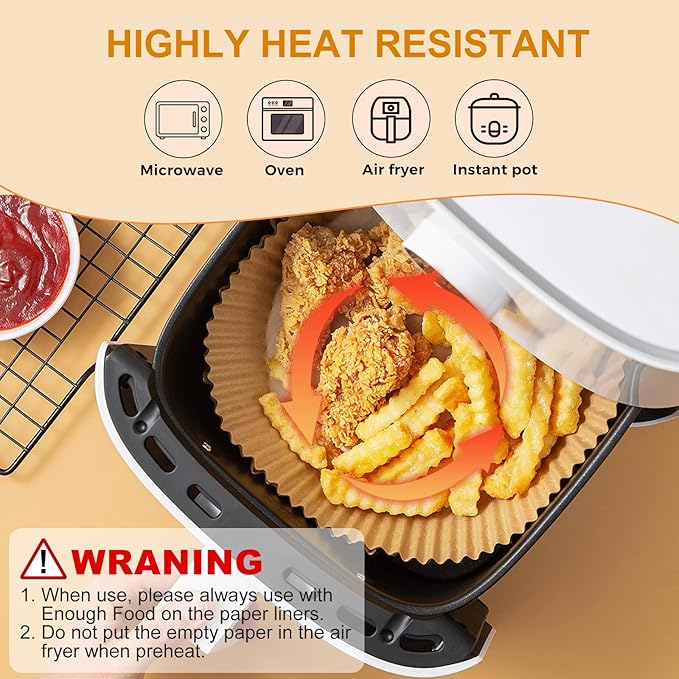 Air Fryer Paper Liners Disposable: 100pcs Oil Proof Parchment Sheets Round, Airfryer Paper Basket Bowl Liner for Baking Cooking Food