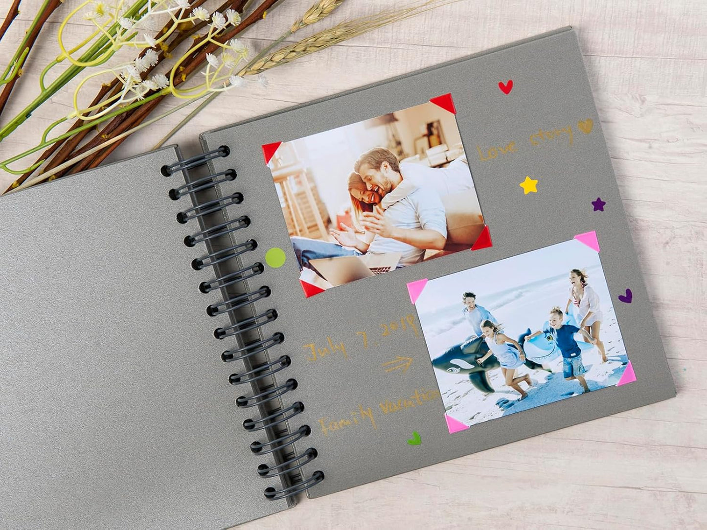 potricher 8 x 8 Inch DIY Scrapbook Photo Album 80 Pages Thick Kraft Blank Gray Paper Memory Book for Wedding and Anniversary Family (Gray, 8 Inch)