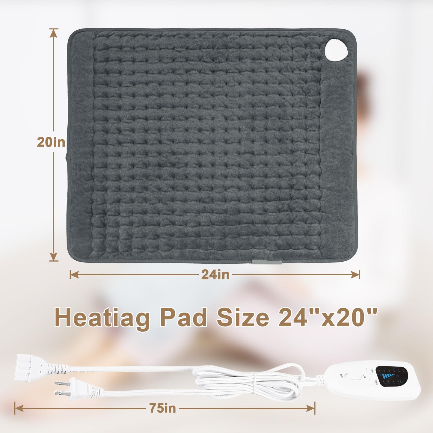 Deepsoon Heating Pad,Electric Heating Pads for Back,Neck,Abdomen,Moist Heating Pad for Shoulder,Knee,Arms,Legs,Dry/Moist Heat & Auto Shut Off,Christmas Gifts for Men and Women,Dark Gray,24x20 Inch