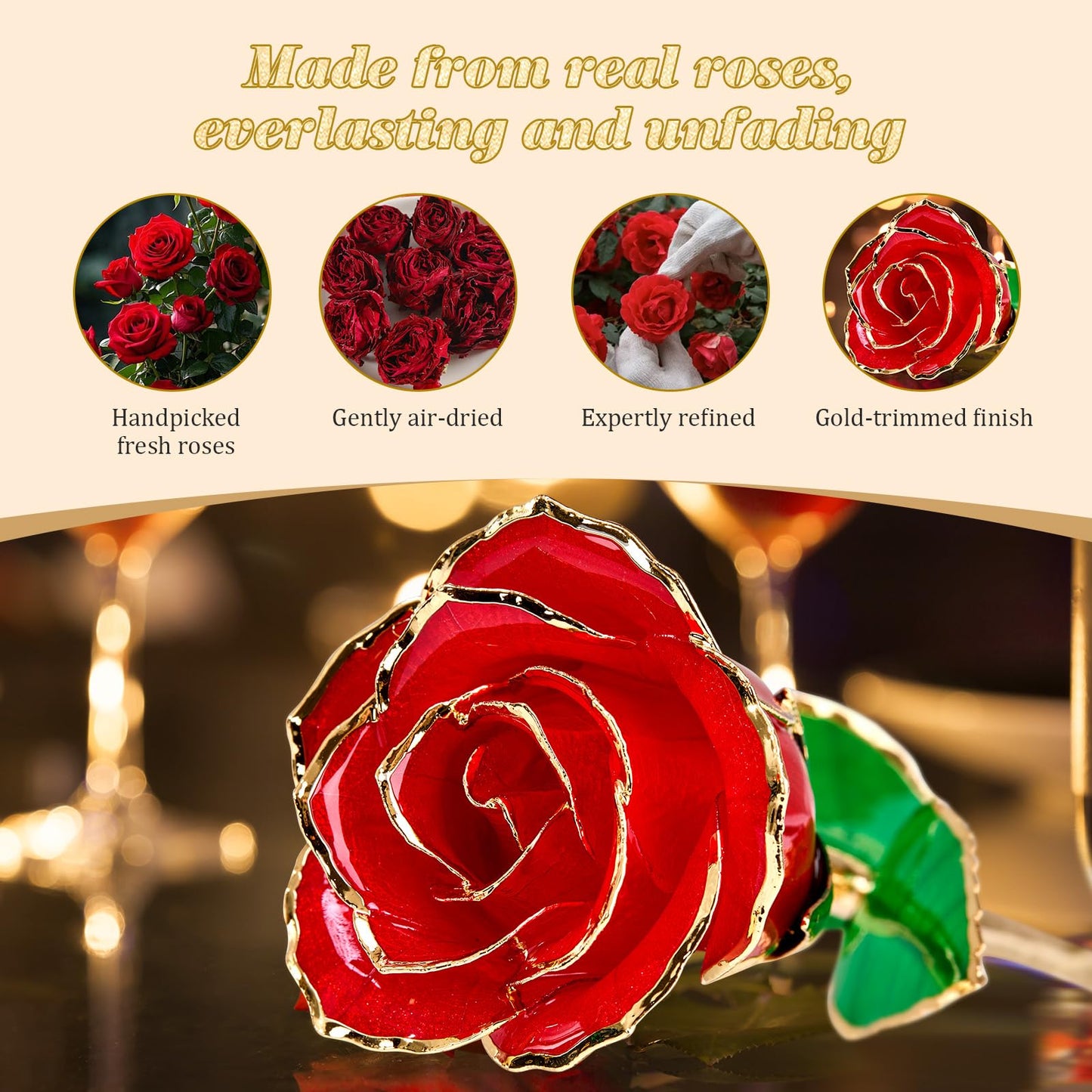 Mikasol Real 24K Gold Dipped Realistic Rose – Timeless Lifelike Bloom with Heart Puzzle Base – Romantic Red Flower Gift for Her, Wife, Girlfriend, Mom – Birthday, Anniversary, Mother’s Day (Red)
