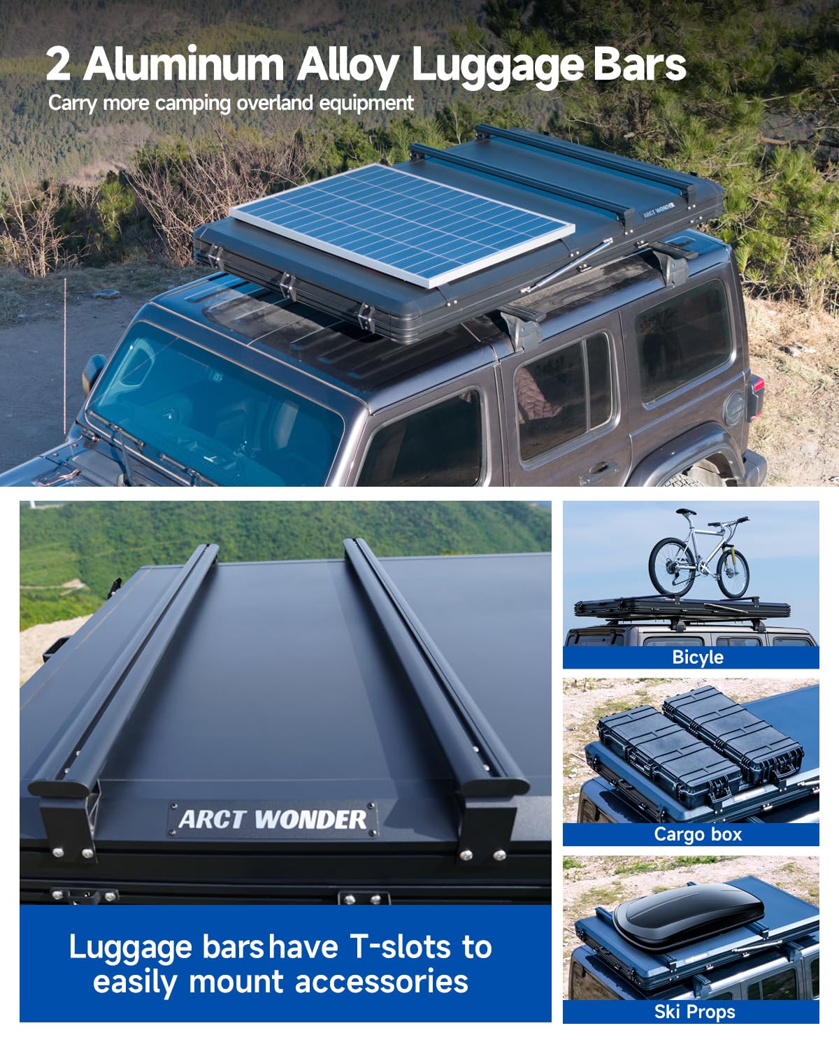 Arctwonder Rooftop Tent Hard Shell with Winter Thermal Layer,Solar Panel Roof top Tent Hardshell Suitable for Jeep SUV Truck Van,Camping Car 2 Person