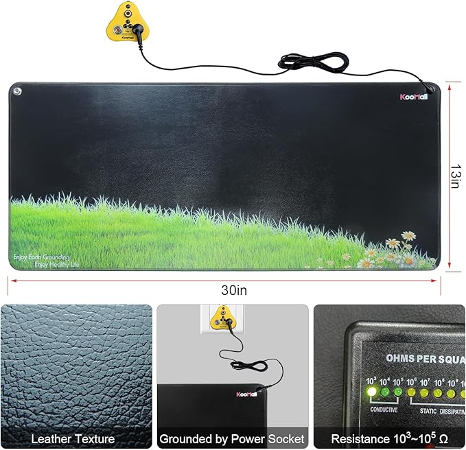 Grounding Mat, Universal Earth Energy Pad for Healthy, Eliminate Static Improve Sleep, Reduce Inflammation Pain and Anxiety, for Foot or Desk Use, Soft and Conductive