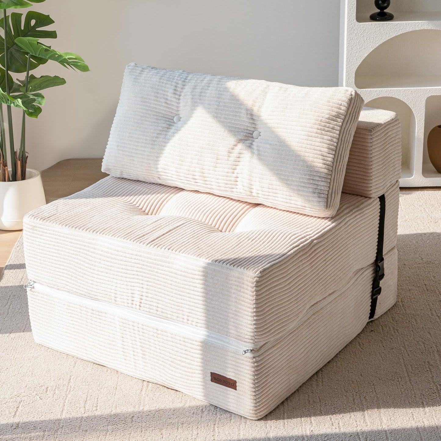 MAXYOYO Folding Sofa Bed, Convertible Sofa Bed with High-Density Support Foam, Portable 4 in 1 Fold Out Chair to Floor Lounger, Versatile Floor Couch for Living Room Bedroom, Beige