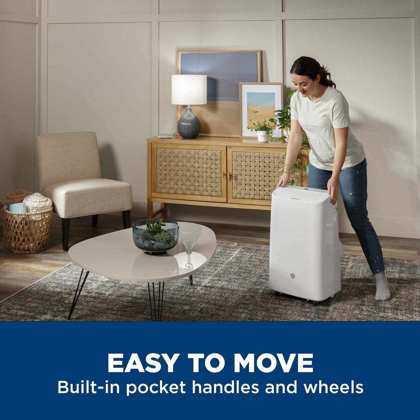GE 10,000 BTU Portable Air Conditioner for Medium Rooms up to 350 sq ft. (7,100 BTU SACC), 3-in-1 with Dehumidify, Fan and Auto Evaporation, Included Window Installation Kit