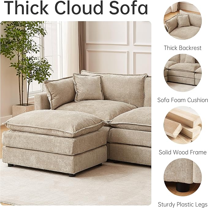 saows Modular Sectional Sofa, 77 Inch Rectangle Shaped Couch Set, 2-Seater Comfy Cloud Couches for Living Room Apartment, Coffee