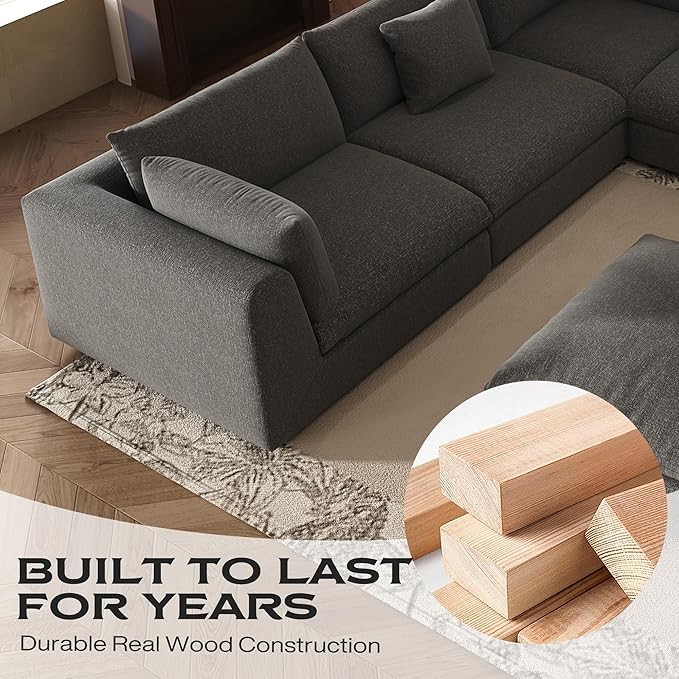 Fajiani Oversized Modular Sectional Sofa, Cloud Couch Deep Seat Sofa Cushion Covers Removable, Oversized Sectional Couches for Living Room (6 Seater-Dark Gray)
