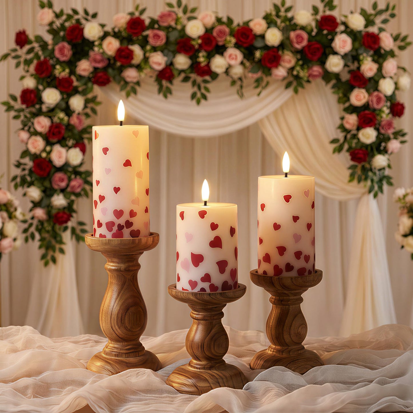 JOIONE Valentines Day Flameless Pillar Candles with Remote Set of 3, Battery Operated Real Wax LED Heart Stickers Candle, Perfect for Romantic Date Night, Wedding and Home Décor, Heart Stickers