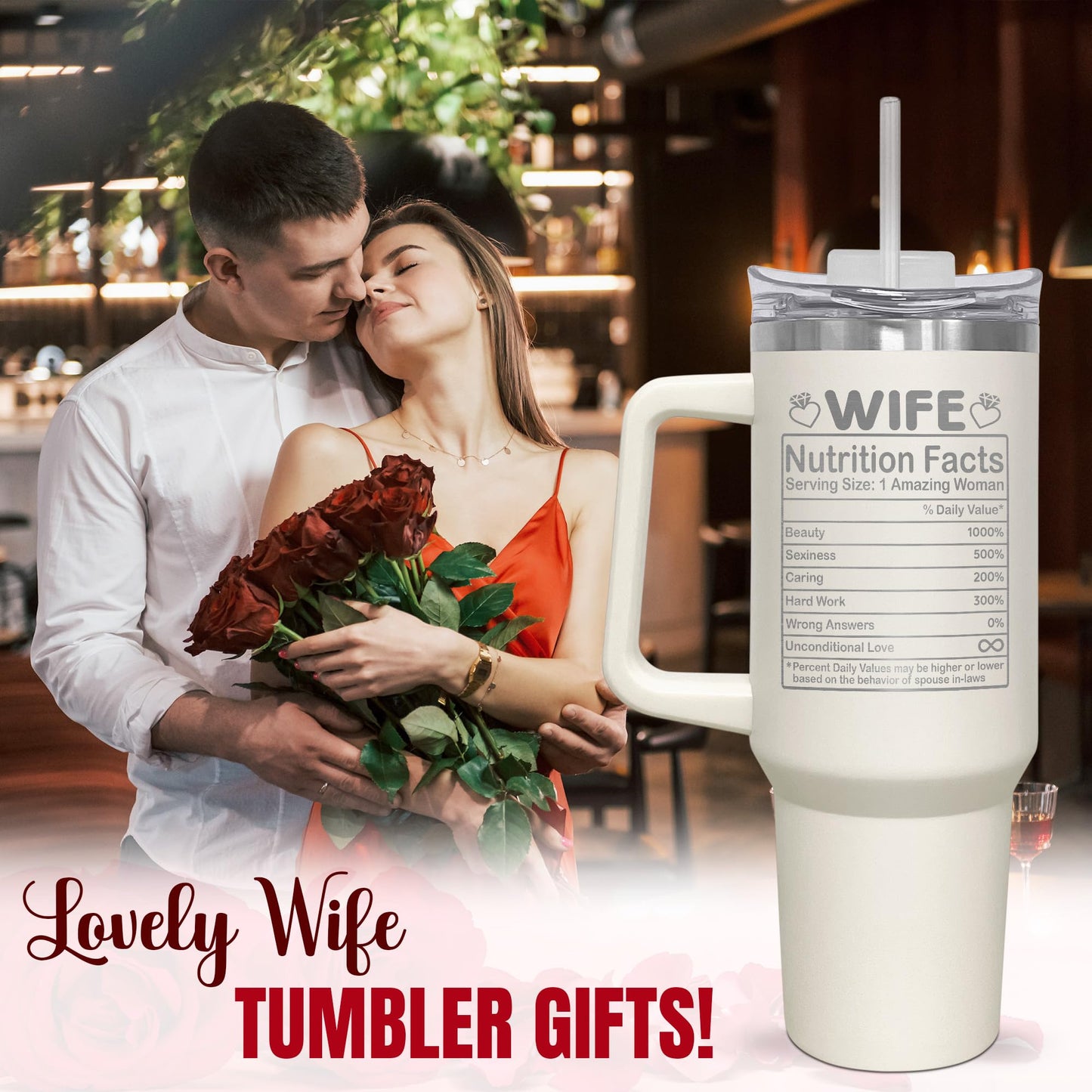 AXIARA Gifts For Wife - Wifey Insulated 40 oz Tumbler with Straw and Handle - Mothers Day Anniversary Christmas Birthday Gifts For Women Her Wife From Husband, Travel Coffee Tumbler