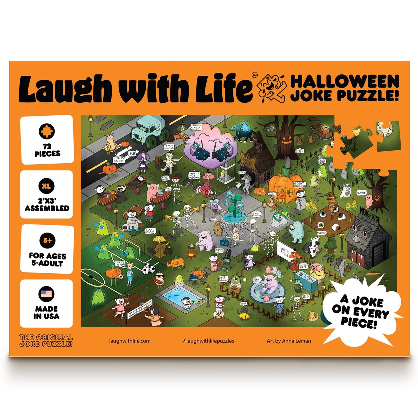 Laugh with Life Halloween Joke Puzzle – 72pcs Halloween-Themed Kids Jigsaw Puzzle for Adults, Extra Large Floor Puzzles for Kids Ages 5+, Fun Adult Puzzles & Toddler Educational Toys (24" x 36")