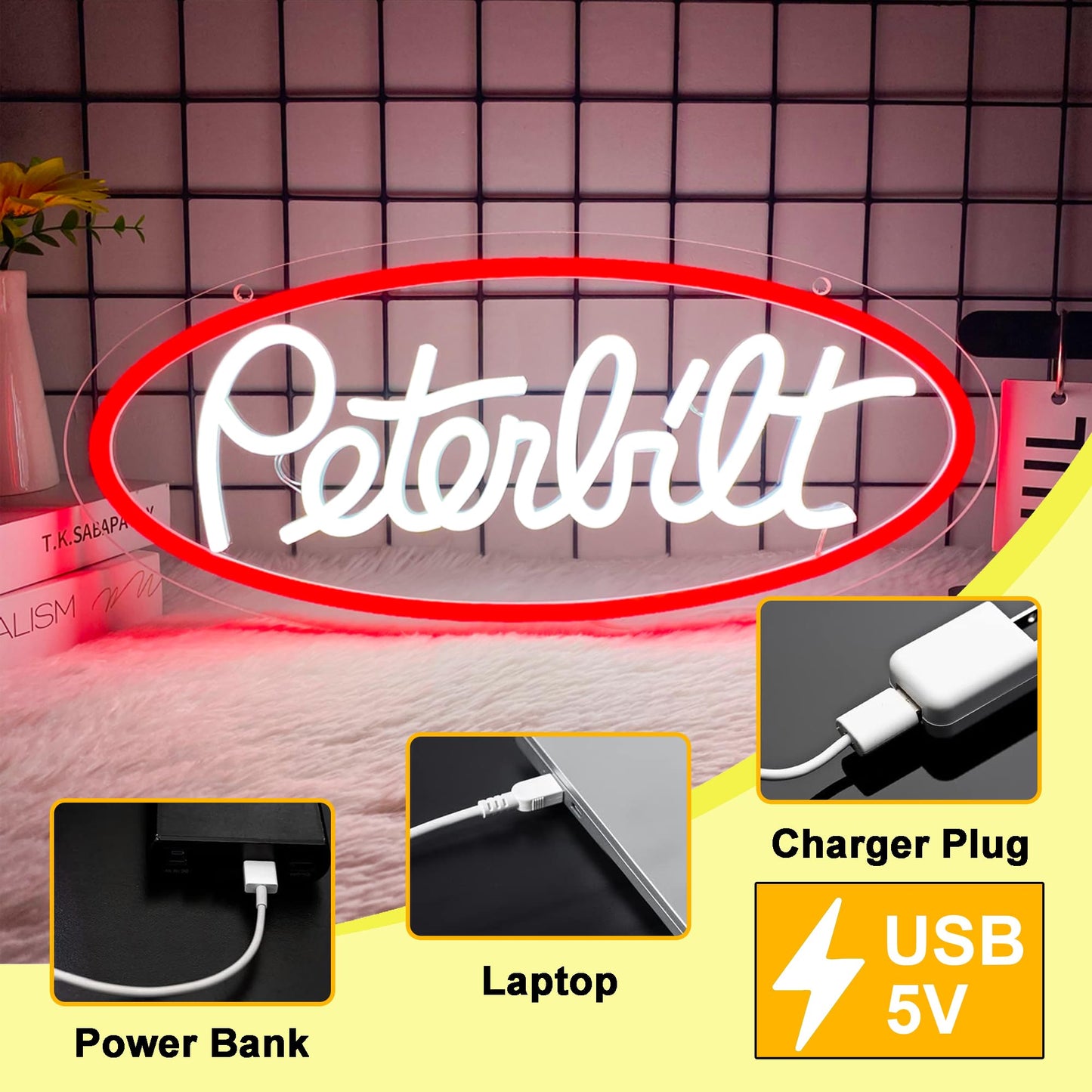 Foxiden Peterbilt Neon Sign for Wall Decor, Dimmable Peterbilt Garage Truck Led Neon Light Sign USB Powered for Farm Bedroom Man Cave Bar Birthday Gifts