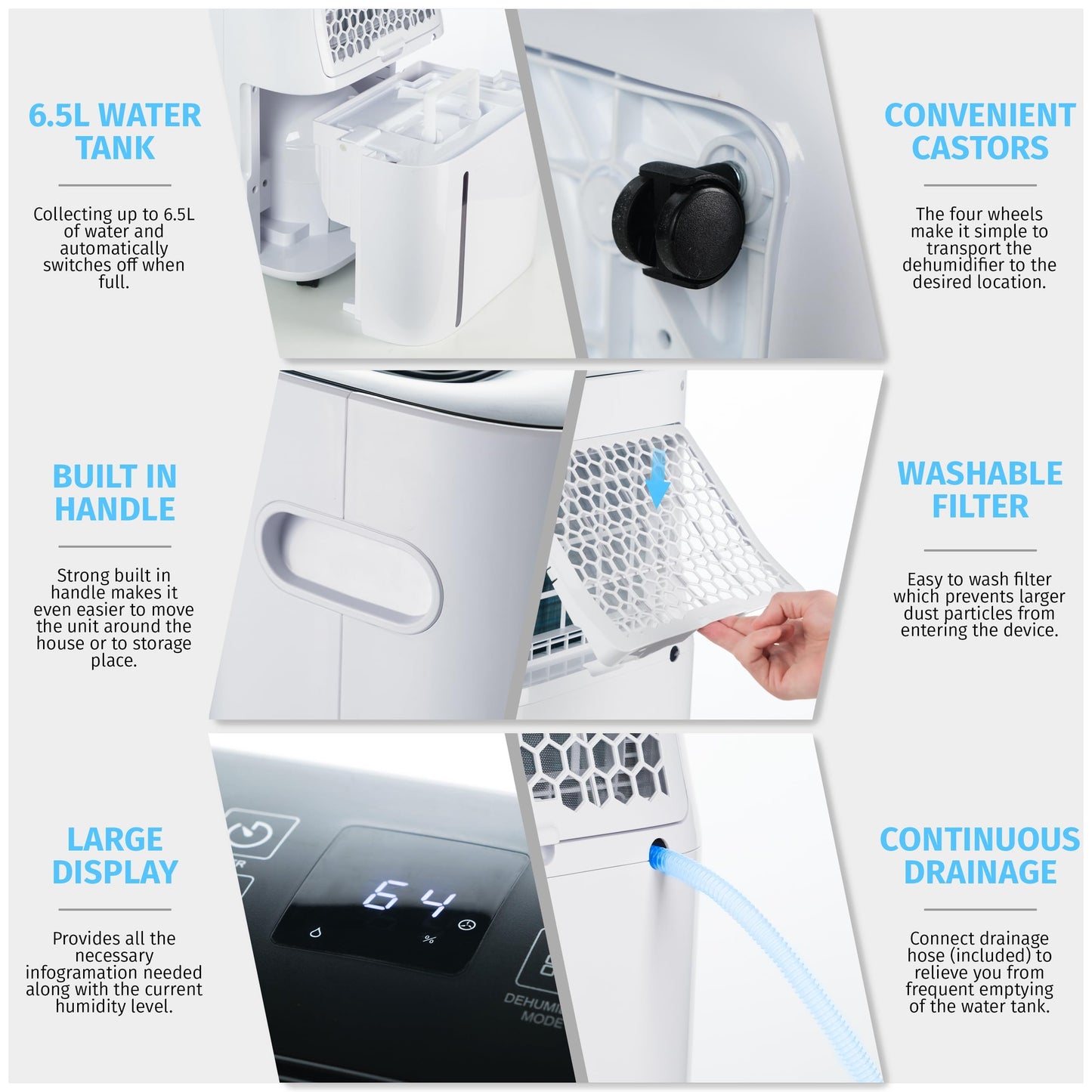 Nyxi 4,500 Sqft / 50 Pints Powerful Compressor Dehumidifier, Smart Digital Humidity Control, XL Water Tank 1.7 Gallon, Drain Hose Option, 24-Hour Timer, Removes Moisture for Home, Laundry, Office