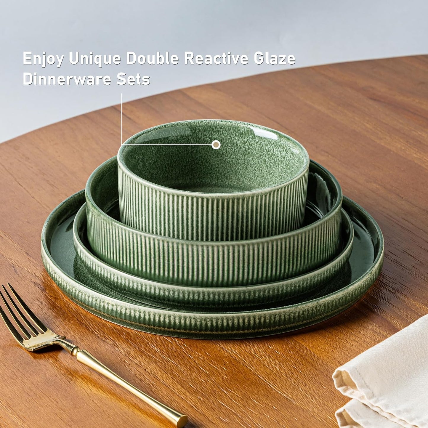 GBHOME Stoneware Dinnerware Sets for 8,Round Reactive Glaze Ceramic Plates and Bowls Set,Highly Scratch Resistant | Dishwasher & Microwave Safe Dishes Set,Service for 8(24Pcs)