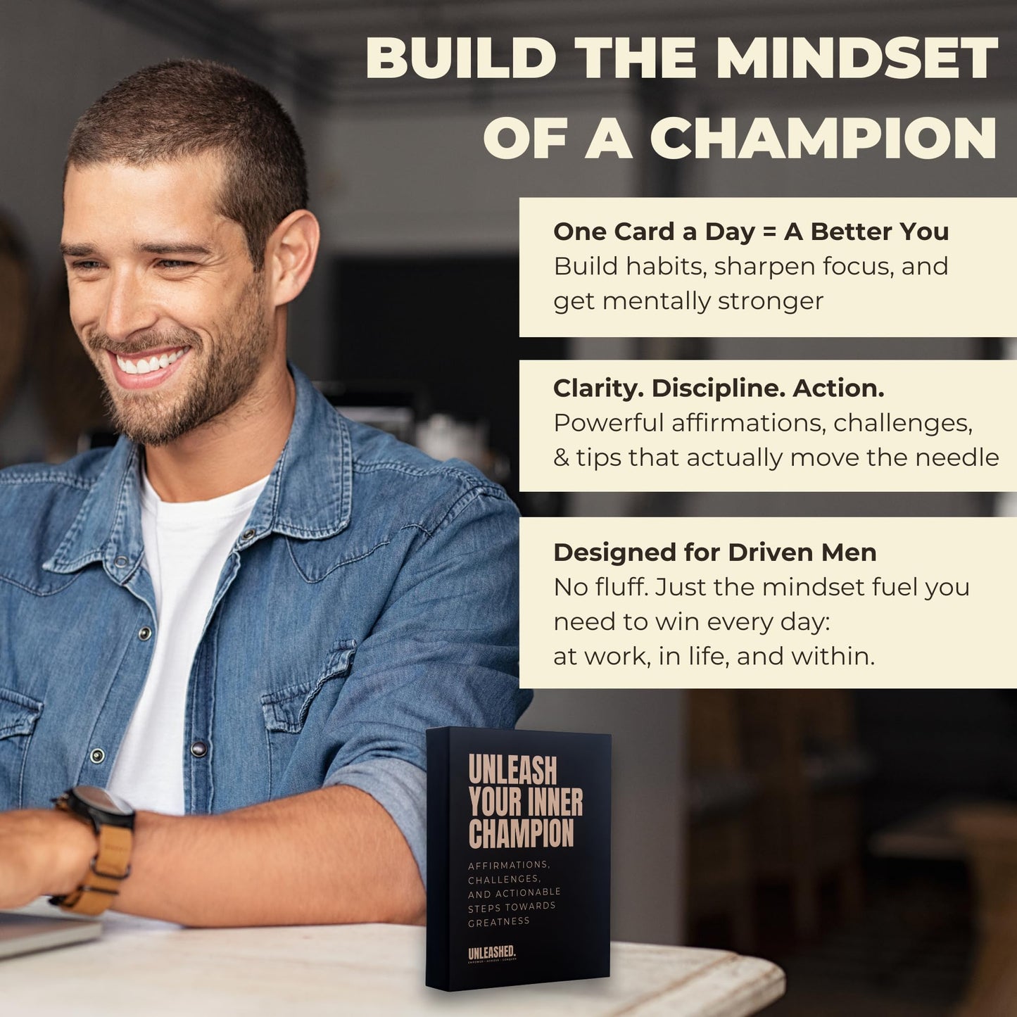 Daily Affirmation Cards to Build Confidence, Discipline & Success - Empowering Affirmations, Growth Challenges & Practical Tips for Achieving Your Goals | Motivational Gift for Driven Men and Women