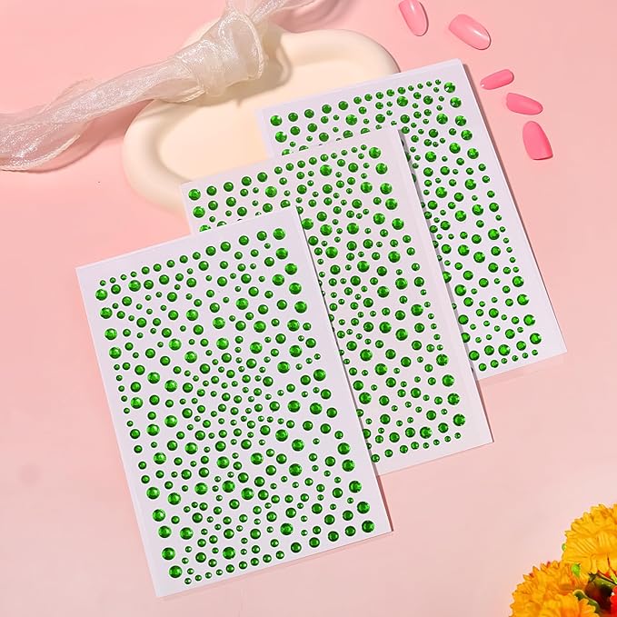 Self Adhesive Face Gems and Pearls for Makeup, Festival Jewels, Hair Gems, Rhinestone Stickers for Face, Eye, Makeup, Nail, Body, Crafts 3/4/5/6 mm 975Pcs (26.gem_applegreen)