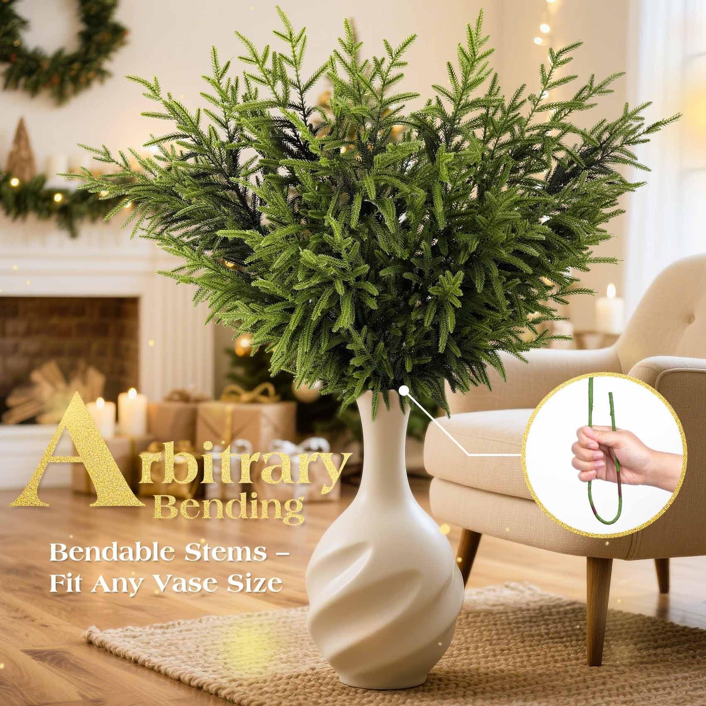 LATIHUUM 6 Pcs Christmas Norfolk Pine Branches - 36" Artificial Norfolk Branch Faux Stem Greenery Pine Picks for Vase DIY Crafts Garland Wreath Xmas Indoor Outdoor Home Decor