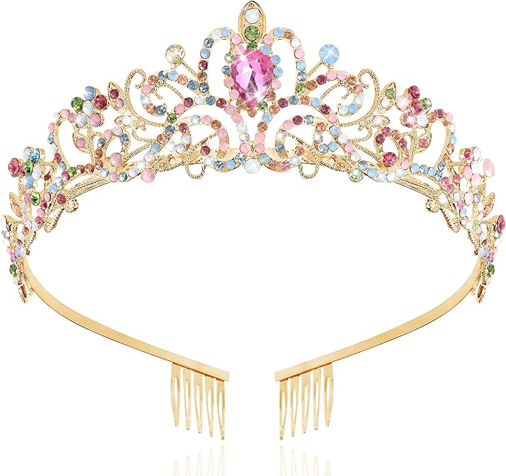 TAROSE Crowns for Women, Queen Crystal Gold Silver Tiaras with White Rhinestone and Combs, Goddess Crown for Wedding Bride...