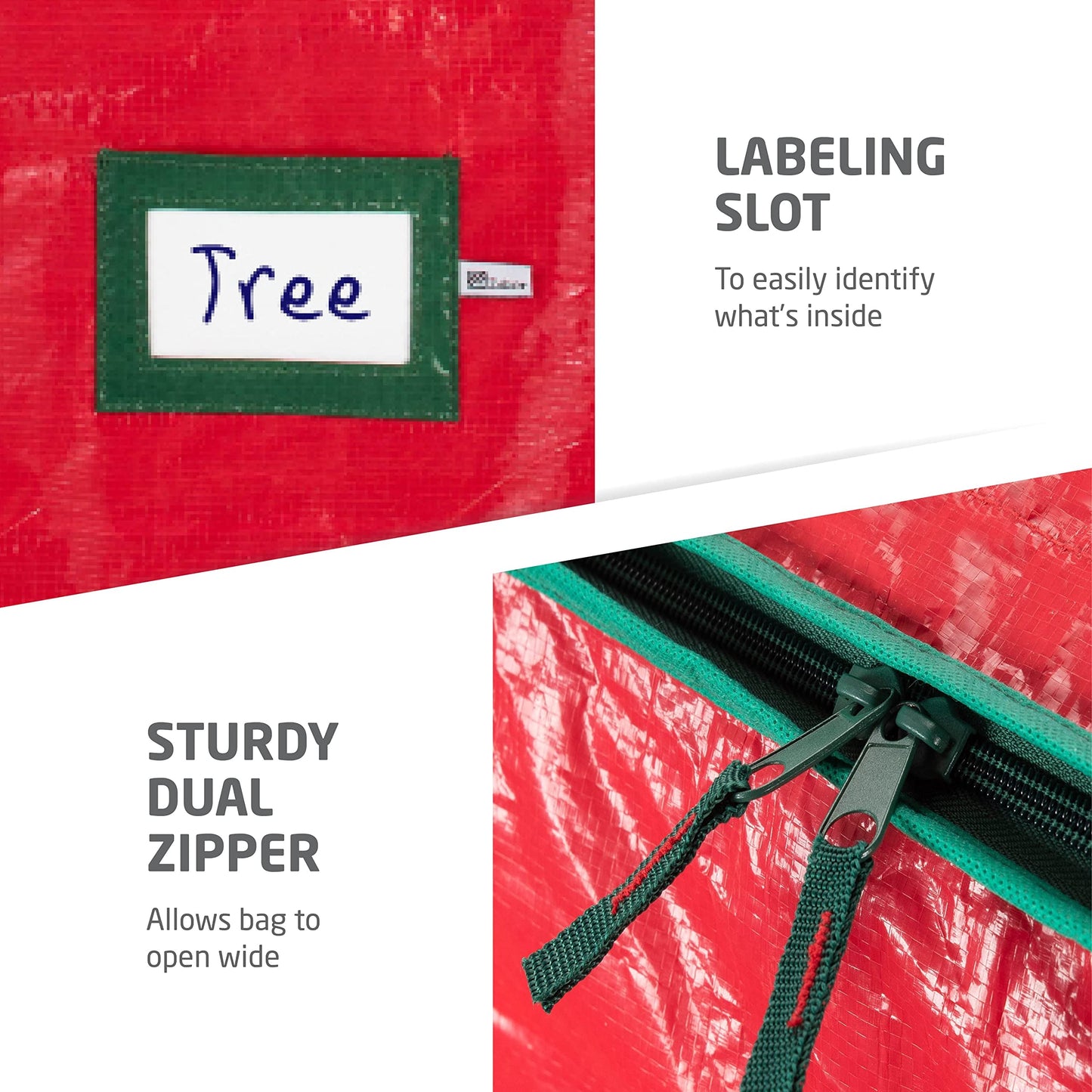 ZOBER Christmas Tree Storage Bag - Fits 9 Ft Artificial Trees - Plastic, Waterproof Christmas Tree Bag - Strong, Durable Handles - Labeling Card Slot - Red