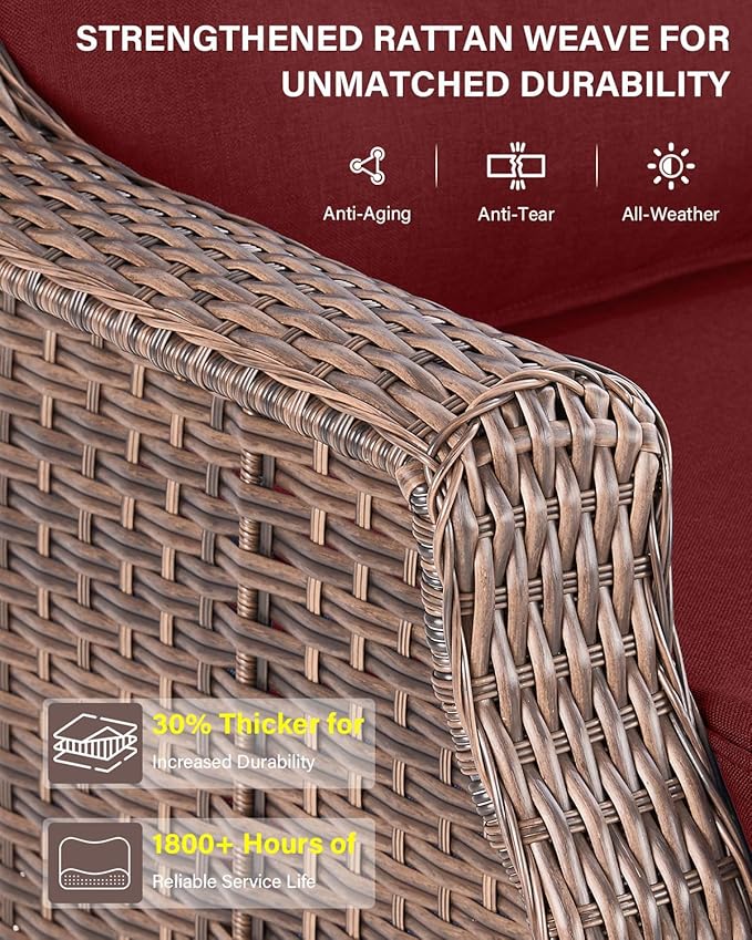 Belord High Back Outdoor Patio Furniture Set - Wicker Outdoor Swivel Rocker Patio Chairs with Sofa and Ottoman, All-Weather Patio Conversation Set for for Patio Deck Backyard