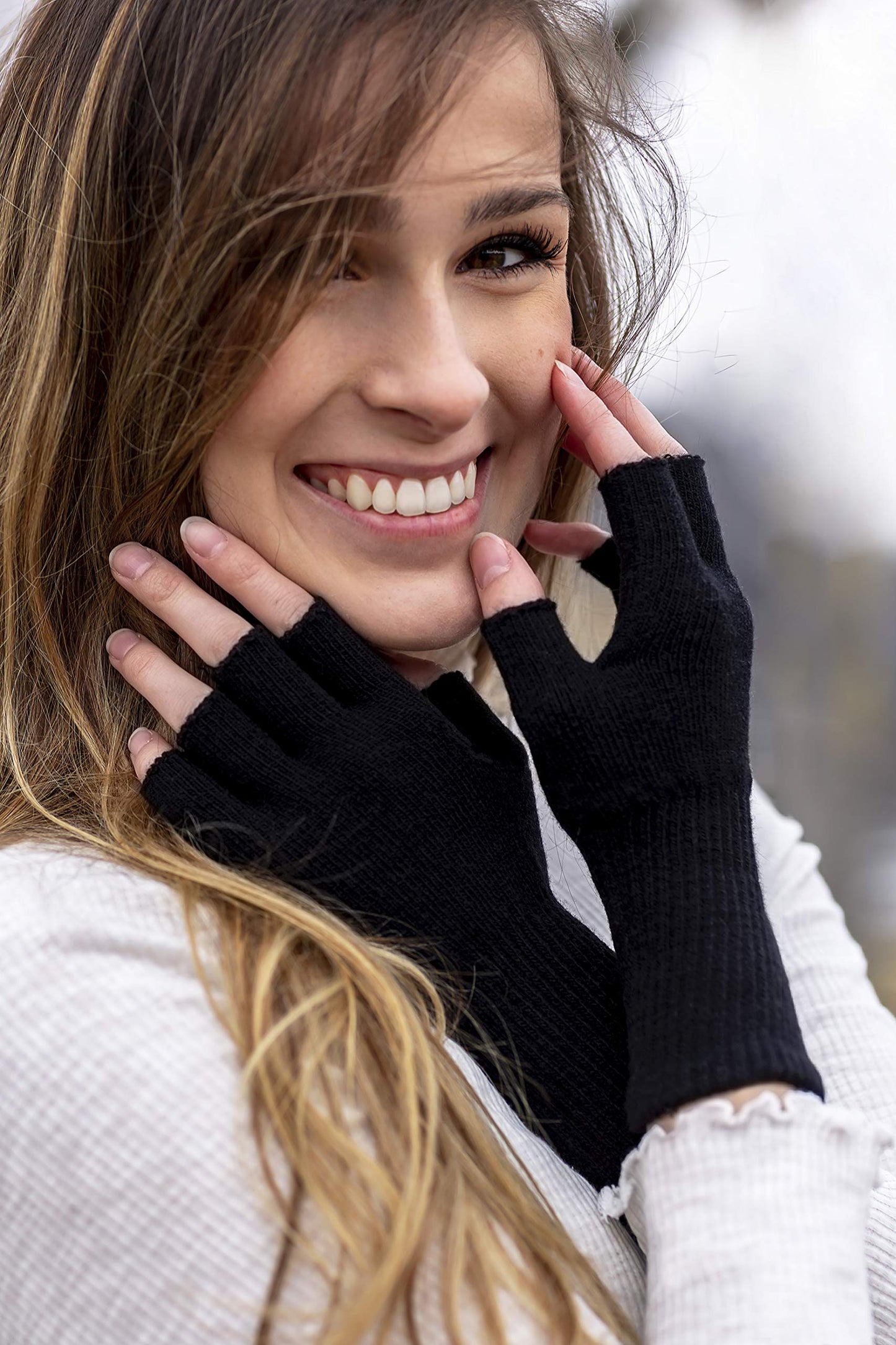 Funny Guy Mugs Warm Stretchy Knit Fingerless Gloves for Women and Men, Black, One Size Fits Most