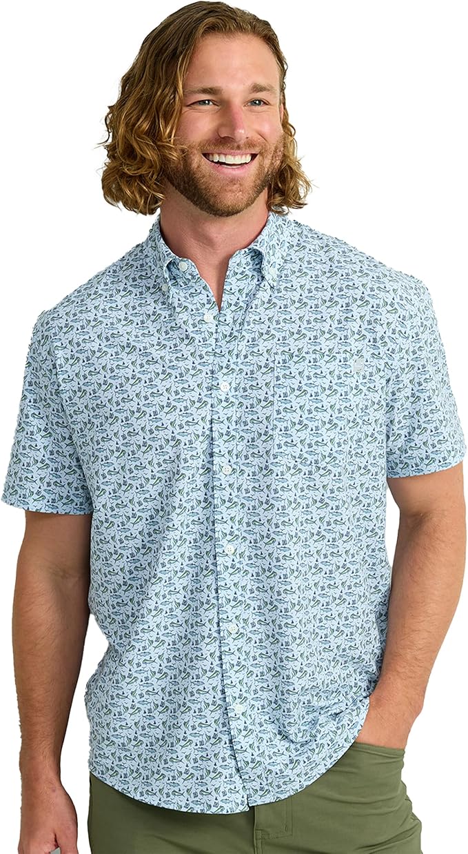 HUK Mens Kona Solid Short Sleeve Fishing Button Down Shirt for Men, Fresh Salmon, 3X-Large