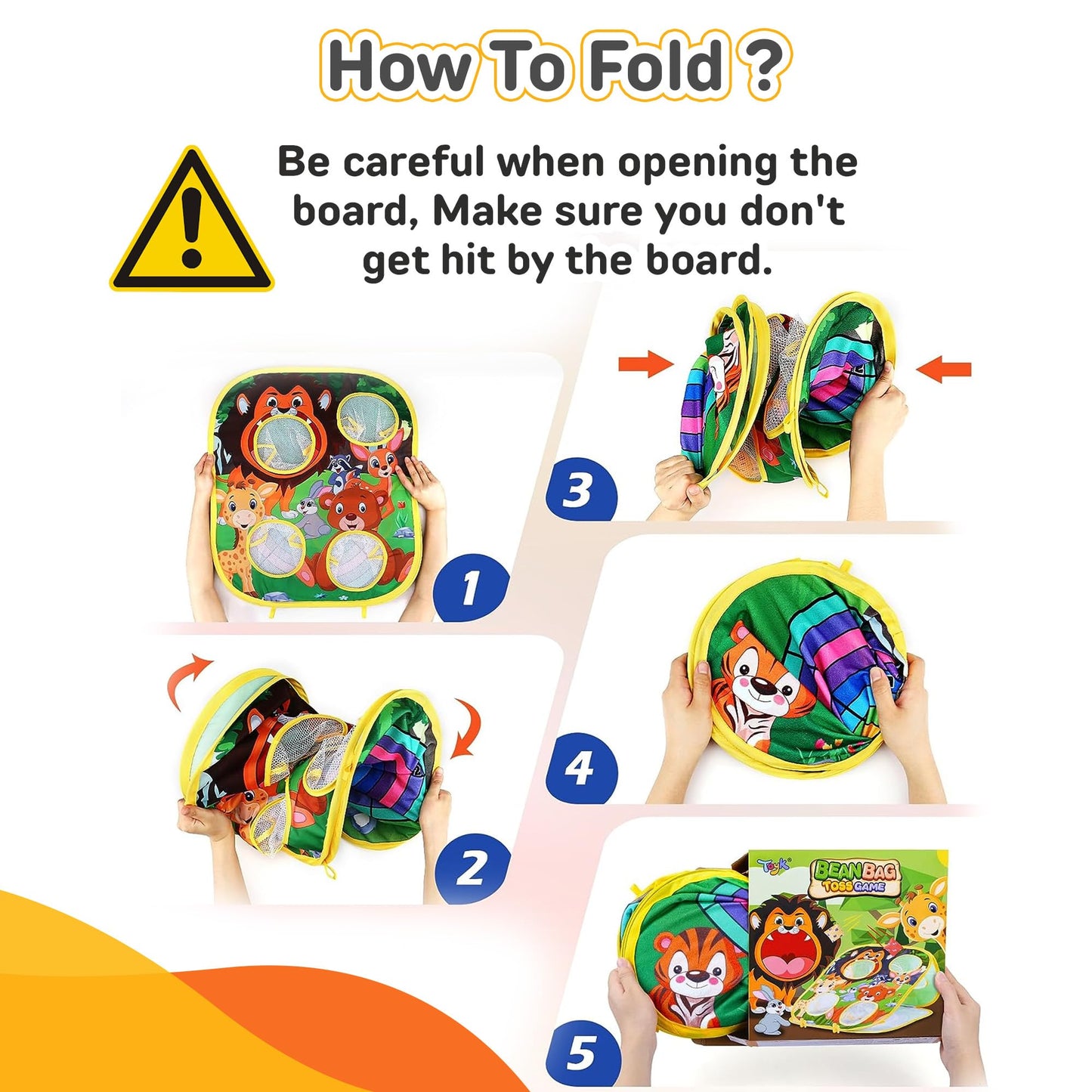 ARS Sports Animal Bean Bag Toss Game Kids Outdoor Toys, Family Party Games for Kids, Double-Sided Foldable Cornhole Board, Outside Lawn Party Toy, Birthday Gift for Boys Girls Toddler Age 3 4 5 6 7 8