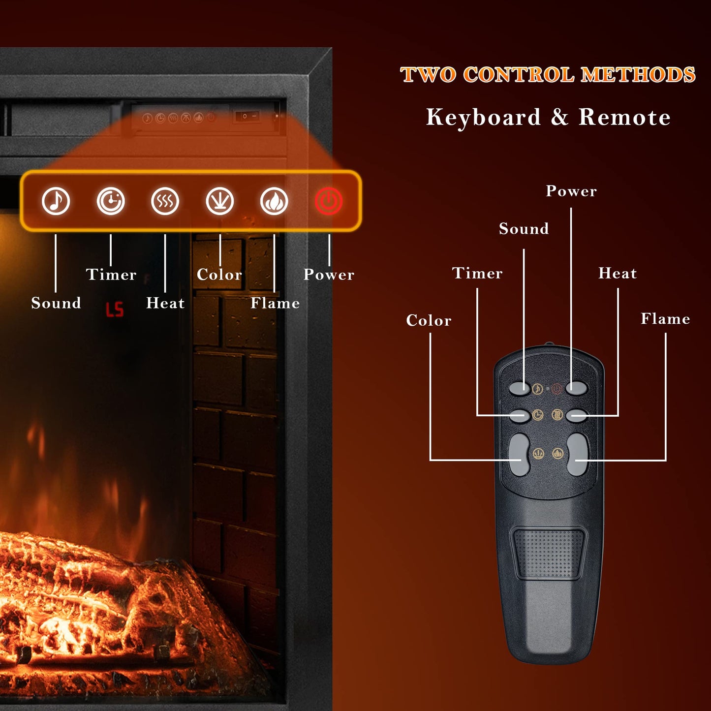 Dreamflame 40 Inch Wide Electric Fireplace, Wall Fireplace Electric With Remote Control, Realistic Log And Crackling Sound, Over