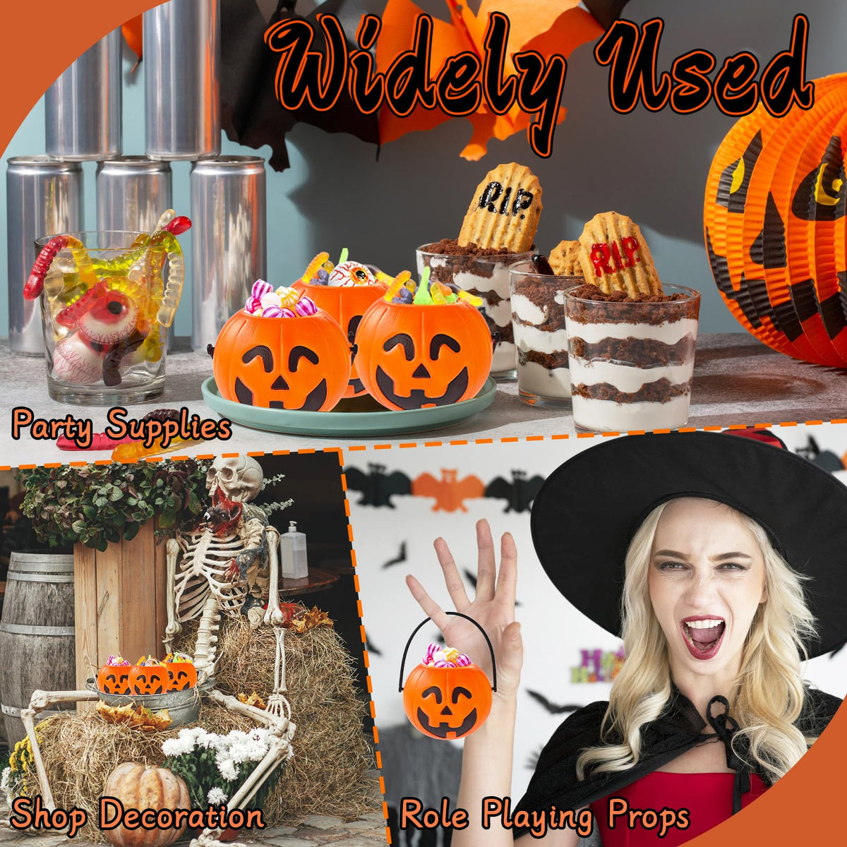 Lshfwn 24 Pcs Mini Halloween Portable Pumpkin Bucket,2.8 In Plastic Pumpkin Candy Bucket,Trick or Treat Candy Pail Holder for Halloween Party Favor,Decoration Props