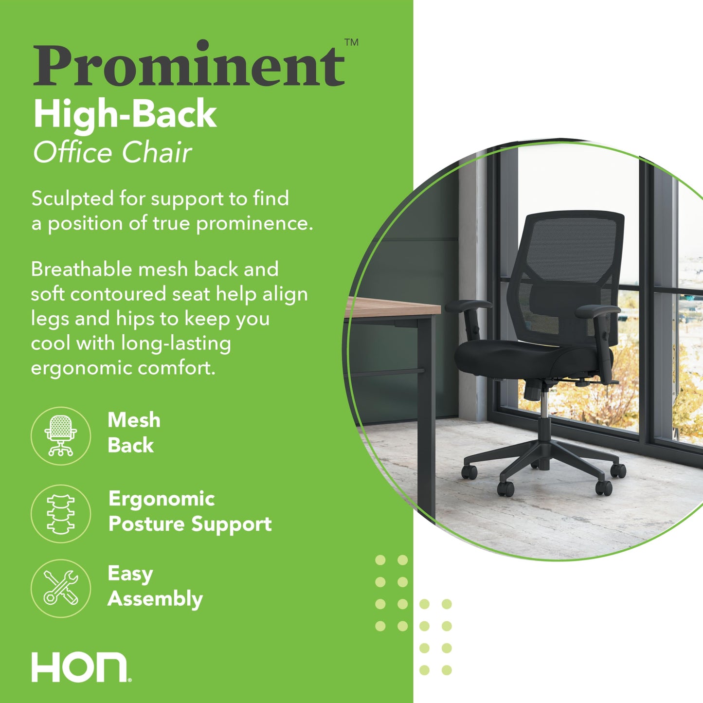 HON Prominent High Back Office Chair, Ergonomic Desk Chair with Adjustable Center-Tilt Recline, 360 Swivel, Swivel-Tilt, Black