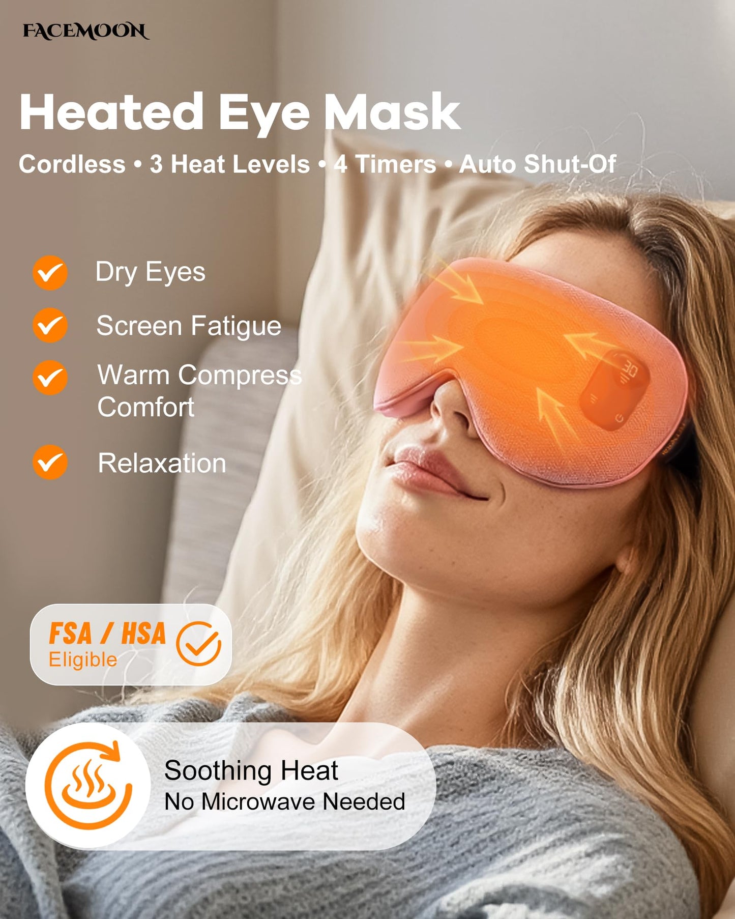 FACEMOON Cordless Heated Eye Mask for Stye & Eye Relief - Rechargeable Warm Compress for Dry Eyes, MGD & Blepharitis - Electric Warming Sleep Mask with Natural Flaxseed Moist Heat (Pink)