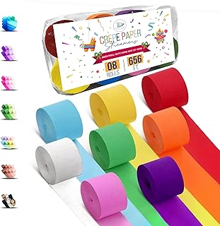 Captain Decor 8 Crepe Paper Streamers Rolls, 656ft Pack of Unique 8 Rainbow Streamers Party Decorations, Birthday Streamer...