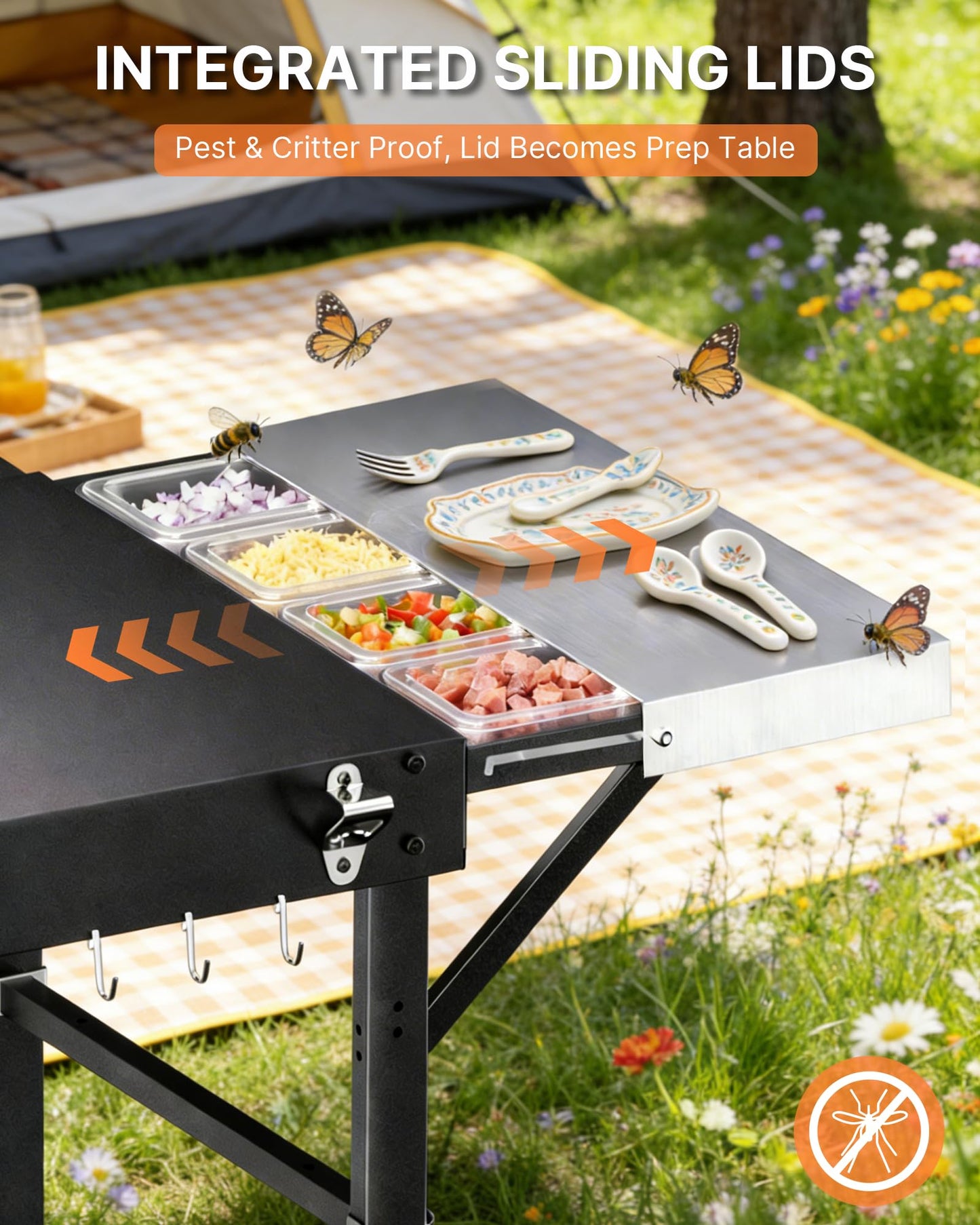 GANGSHELO Outdoor Pizza Oven Table with Topping Station, Portable Pizza Oven Cart with BBQ Prep Tables Station for Ninja Woodfire Grill, Blackstone Griddle, Tabletop Grill