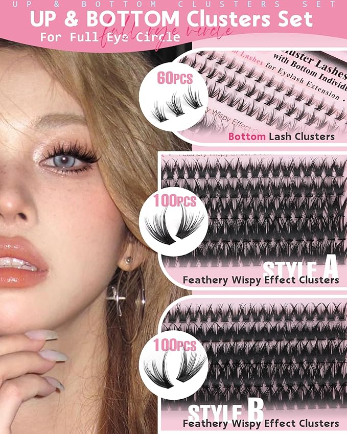 Wispy Eye Lash Clusters Kit Natural Cluster Eyelash Extensions Kit False Eyelash Clusters Fluffy DIY Individual Lash Extensions Kit C Curl