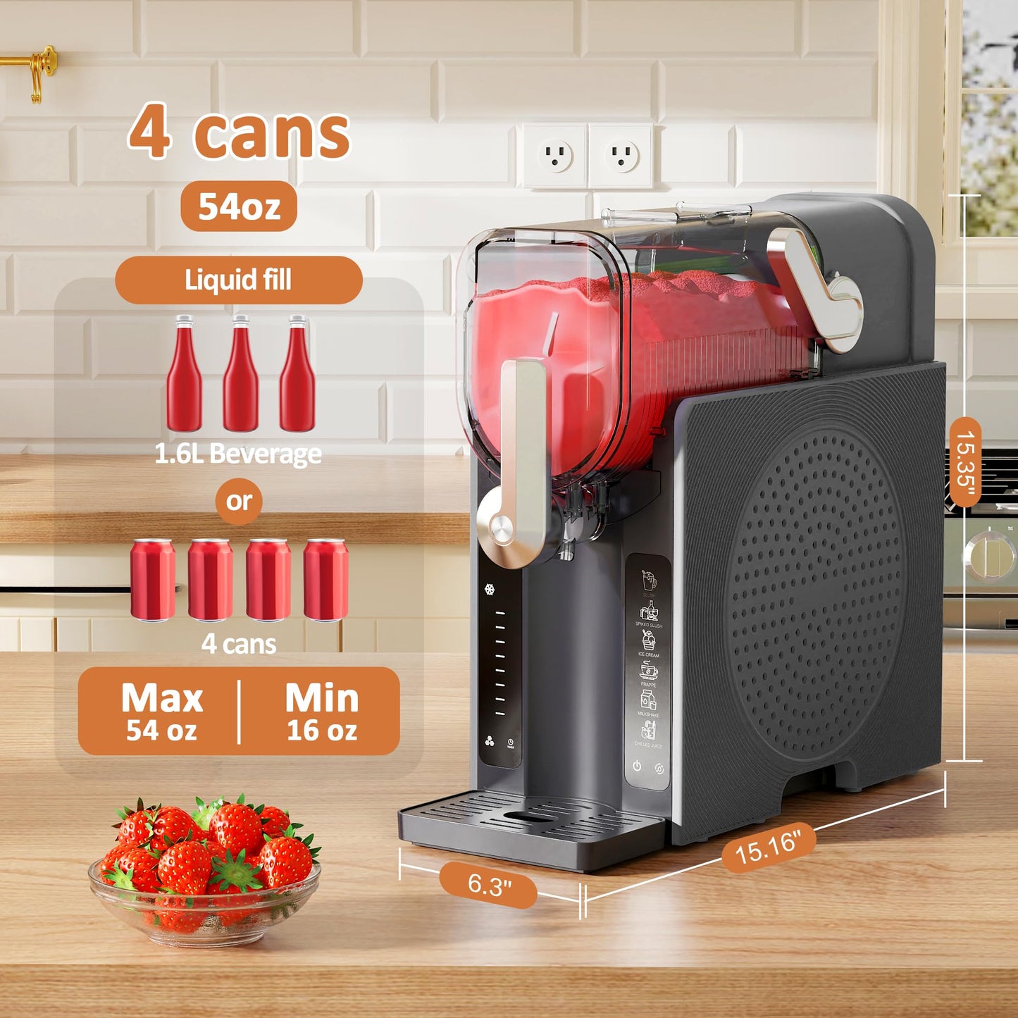 WIZAURA Slushie Machine, Slushy for Home No Ice Need, Soft Serve Ice Cream Maker & Margarita Machine, Auto-Cleaning, 6 Presets for Milkshakes, Frappés, Frozen Drink and More, Black, 1 Insulated Cup