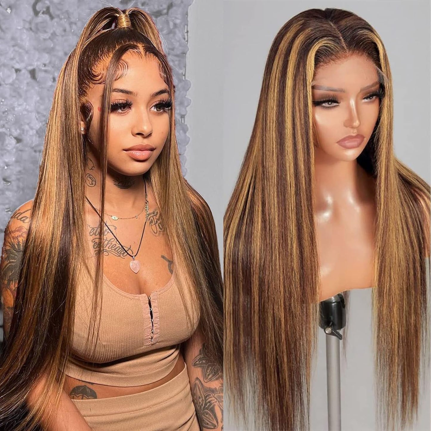 Peenoll Highlight Dark Brown Chocolate P4/30 Straight Wave Wig Glueless Wigs Human Hair Pre Plucked Pre Cut Lace Closure Glueles