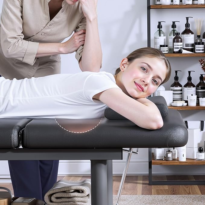 Olela Heavy Duty Stationary Massage Table with Adjustable Backrest, 31.5" Wide Professional Spa Facial & Therapy Bed, Metal Frame PU Leather Treatment Table for Salon & Clinic