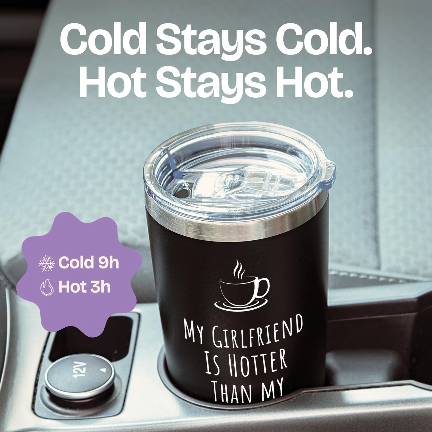 KLUBI Gifts For Him Boyfriend - My Girlfriend Is Hotter Than My Coffee Mug 20oz Cute Birthday Gifts for Boyfriend Coffee Mug for Men Black Tumbler with Straw