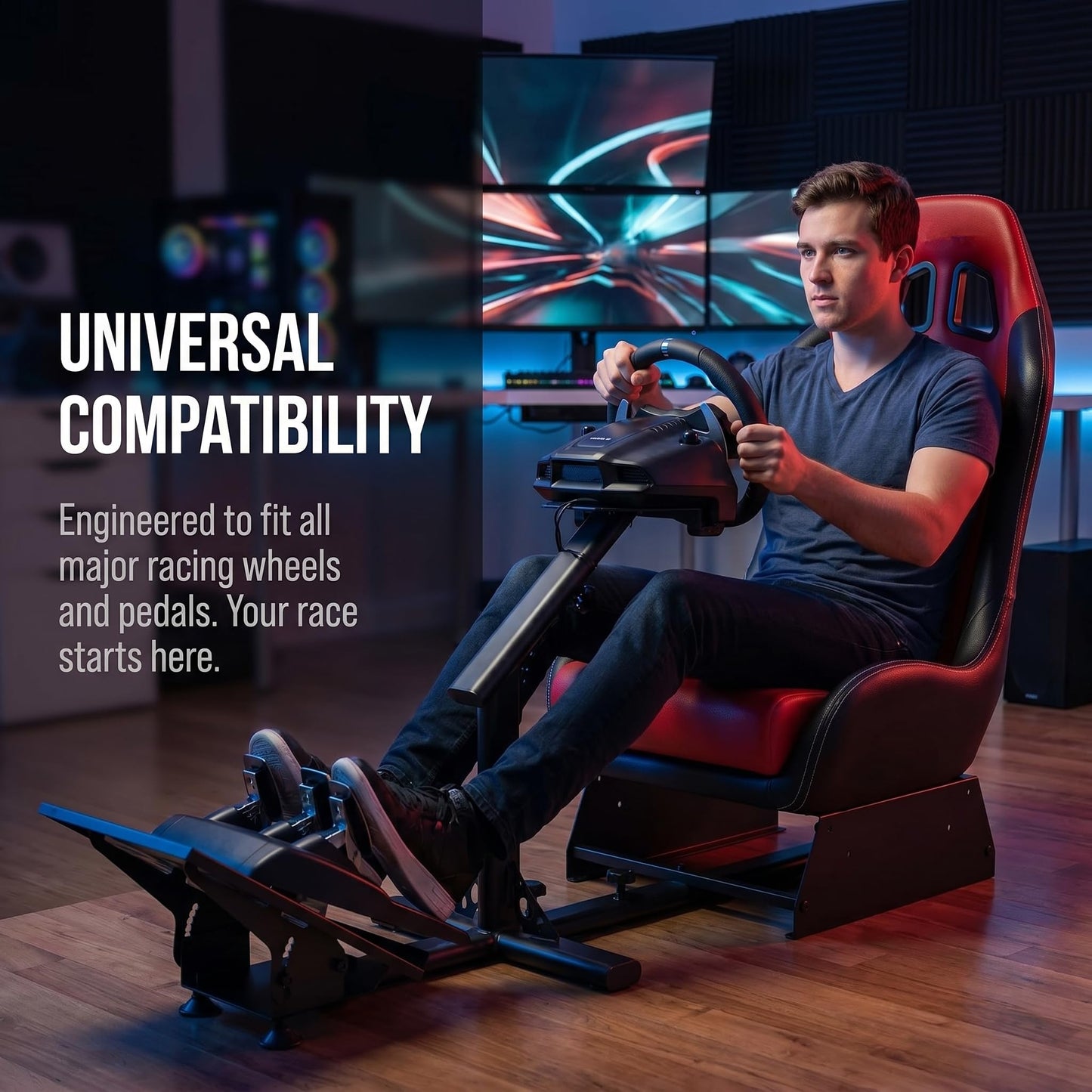 cirearoa Sim Racing Cockpit with Seat | Compatible with G29 G920 G923 T248X T248 T300RS TX F458 T500RS| Easy to Install Racing Wheel Stand for PS5, Xbox, PC Gaming (Black/Red)