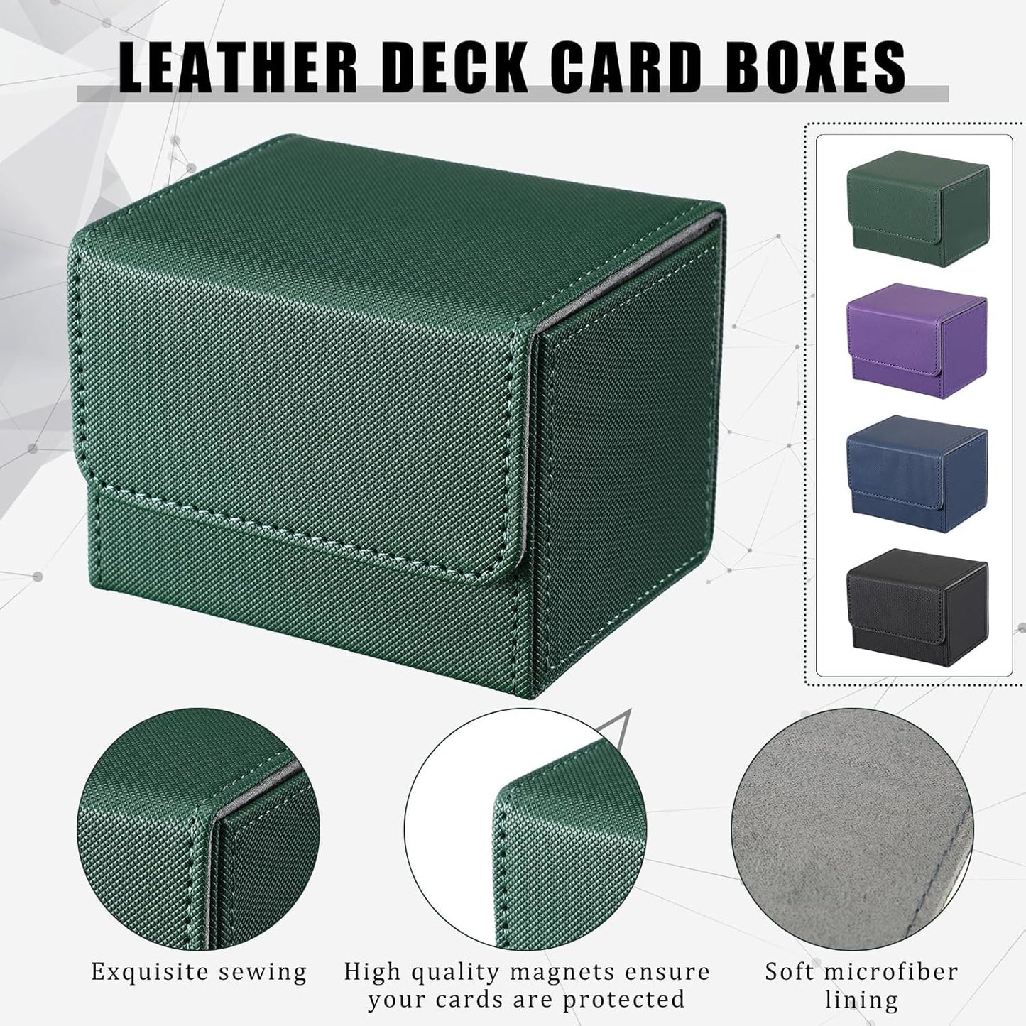Yookeer 4 Pieces Leather Deck Card Boxes Cards Deck Game Box for Collectible Playing Card Box Compatible with MTG Commander(Black, Blue, Green, Purple,Horizontal)