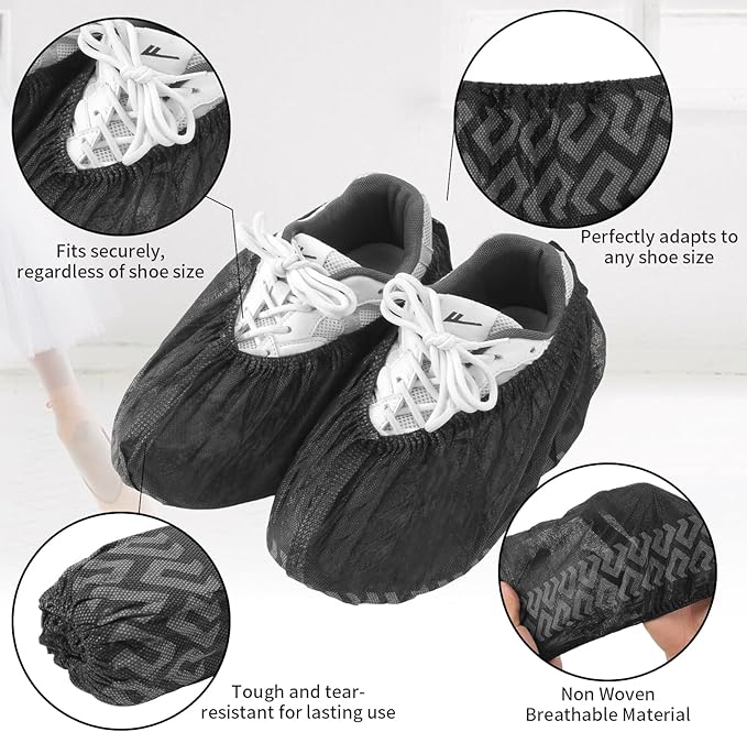 Frontline Shoe Covers Disposable Non-Slip 100 Pack, Premium Non-Woven Durable Booties Shoes Covers – Water Resistant Thick Anti-Slip - One Size Fits Most by Frontline (Black 50 Pack)