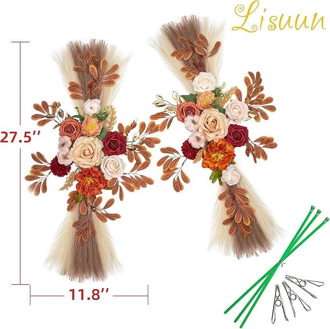 Wedding Arch Flowers, Artificial Floral Decor for Wedding Ceremony & Reception, Standard Size Large Flower Swag Set for Backdrop & Welcome Sign, Pack of 2 (Autumn Chrysanthemum Pampas)