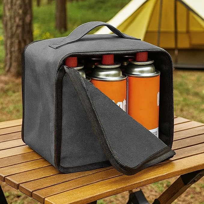Camping Gas Canister Storage Bag - Portable 16 OZ Gas Cylinder Holder, Portable Propane Tank Carry Case, Grey