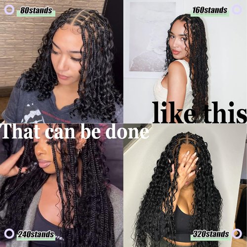 Pre-Divided Human Braiding Hair for Boho Braids Water Deep Wave Human Hair Bulk for Braiding Curly Human Hair for Boho Locs Boho Crochet Braids Human Hair Extensions (1B, 22"-320Strands)