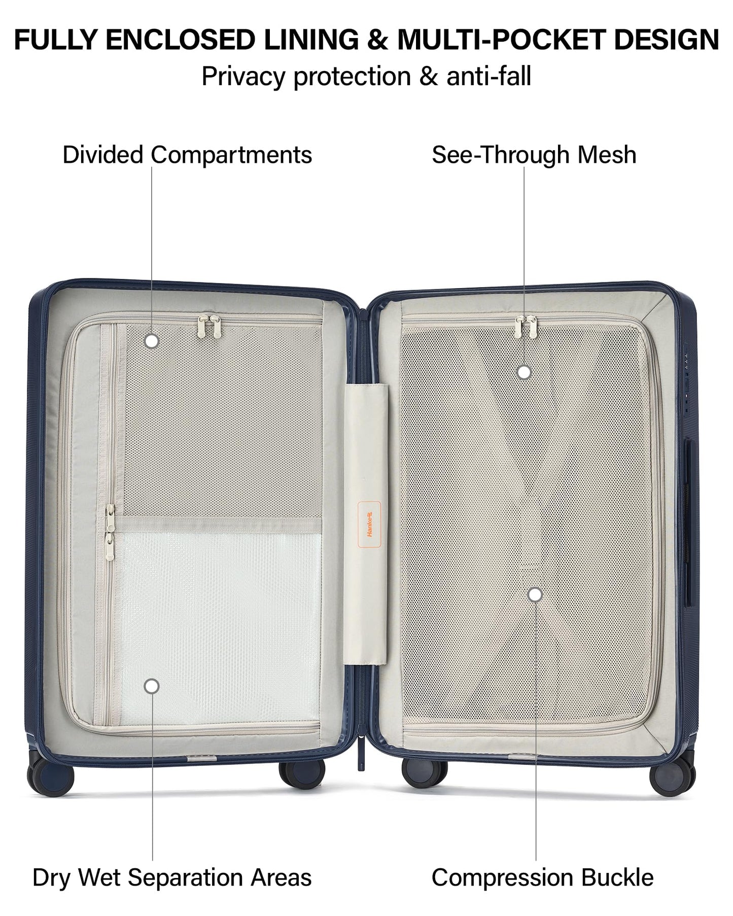 Hanke Upgraded Elite 20 Inch Carry On Luggage 22x14x9 Airline Approved,PC Hard Shell Suitcases with Wheels, TSA Lock, Explosion-Proof Zipper Suitcase for Business Travel Men & Women,Abyssal Blue