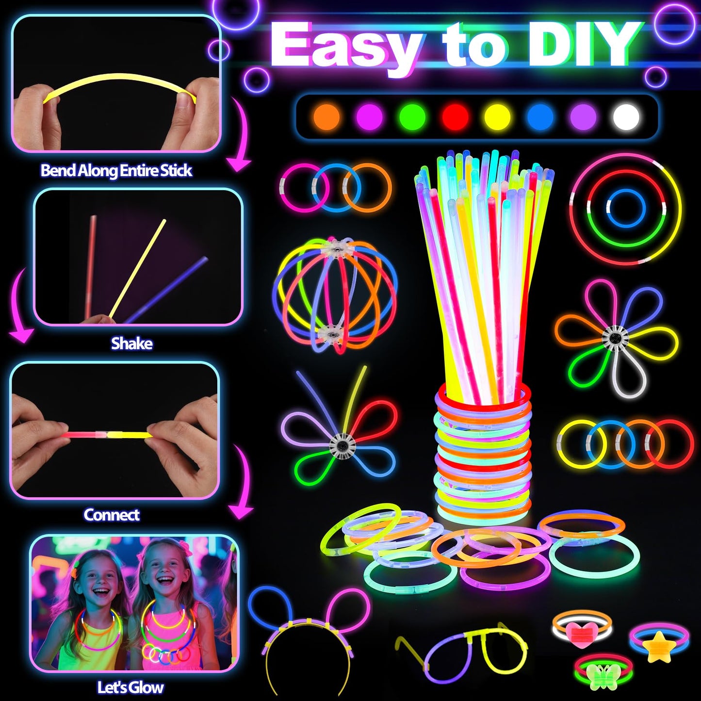Glow in the Dark Party Supplies for Kids Adults, 128PCS Light Up Party Favors with LED Glasses, LED Hair Clips,Finger Lights, Rings, Glow Sticks, Neon Bracelets Headbands Molds for Halloween Raves