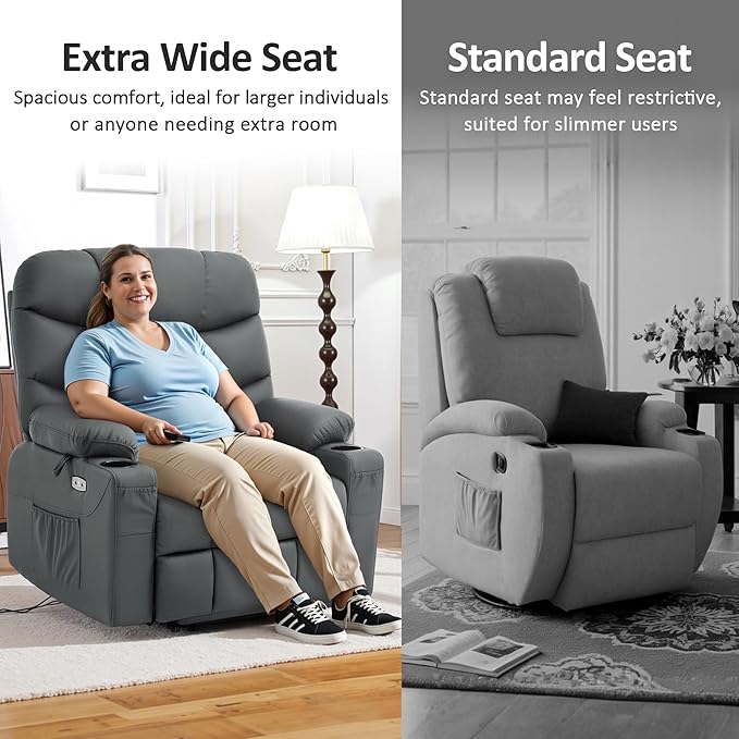 MCombo Oversized Power Lift Recliner Chair with Extended Footrest, Extra Wide 27.2" for Big and Tall Elderly People, Faux Leather R7289 (Dark Grey, Medium-Oversize)