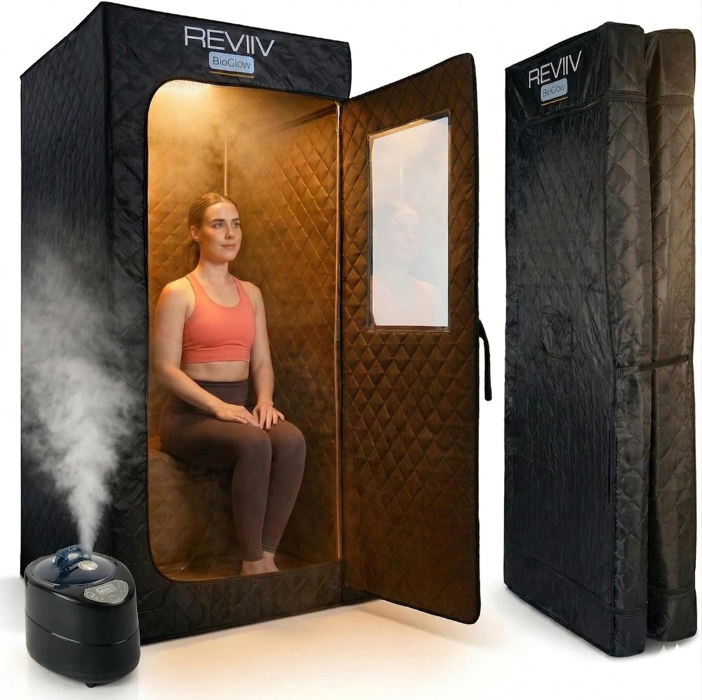 Portable Steam Sauna Box for Home, 1500W Full Body Personal Sauna Tent + Chair, Foldable, XL 71" (Fits 6'2"), 9 Heat Levels, Steam Sauna for Weight Loss, Muscle Recovery, Skin Health & Detox – BioGlow
