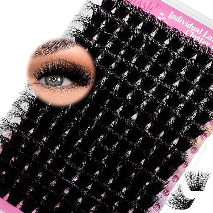FADLASH Lash Clusters 200D Thick Eyelash Clusters D Curl Volume Cluster Eyelash Extensions 15-20mm Individual Lashes 3D Effect DIY Lash Extension Clusters (200D-0.07-D,15-20mm)