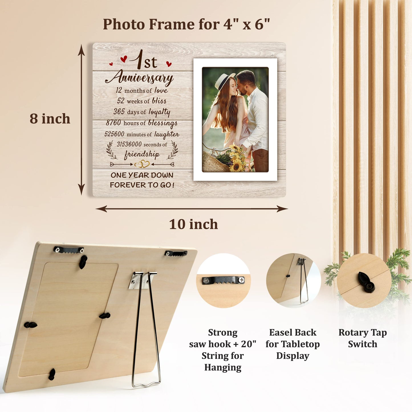 Pandasch 1st Anniversary Paper Gifts for Him Her - One Year Romantic Wedding Picture Frame Fit 4x6 Photos for Boyfriend Girlfriend, 1 Year Anniversary Valentines Gifts for Husband Wife Couple