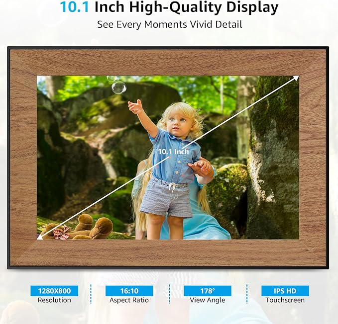 Frameo Digital Picture Frame,WiFi Digital Photo Frame with 10.1 Inch 1280x800 IPS Touchscreen,Auto-roating,Share Picture to Electronic Picture Frame Via Frameo App,Perfect Mother's Gift