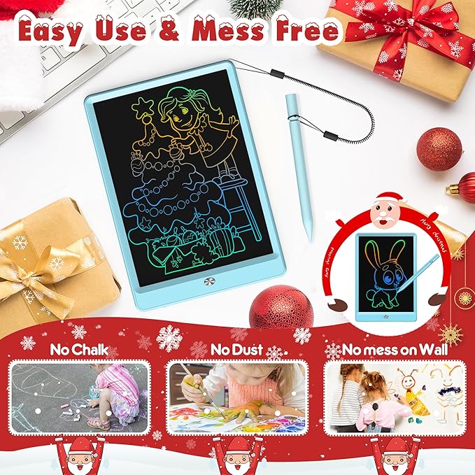 FLUESTON LCD Writing Tablet, Doodle Board Toys Gifts for 3-8 Year Old Girls Boys, 10 Inch Colorful Electronic Board Drawing Pad for Kids, Christmas Gifts for Toddler Educational Learning Travel, Blue